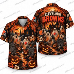 Cleveland Browns Ghost Graveyard Halloween Hawaiian Shirt