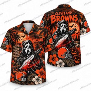 Cleveland Browns Ghostface Chainsaw Halloween Hawaiian Shirt