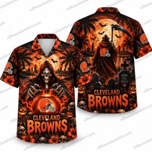 Cleveland Browns Grim Reaper Flaming Helmet Halloween Hawaiian Shirt