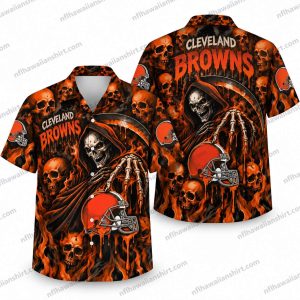 Cleveland Browns Grim Reaper Skull Fire Halloween Hawaiian Shirt