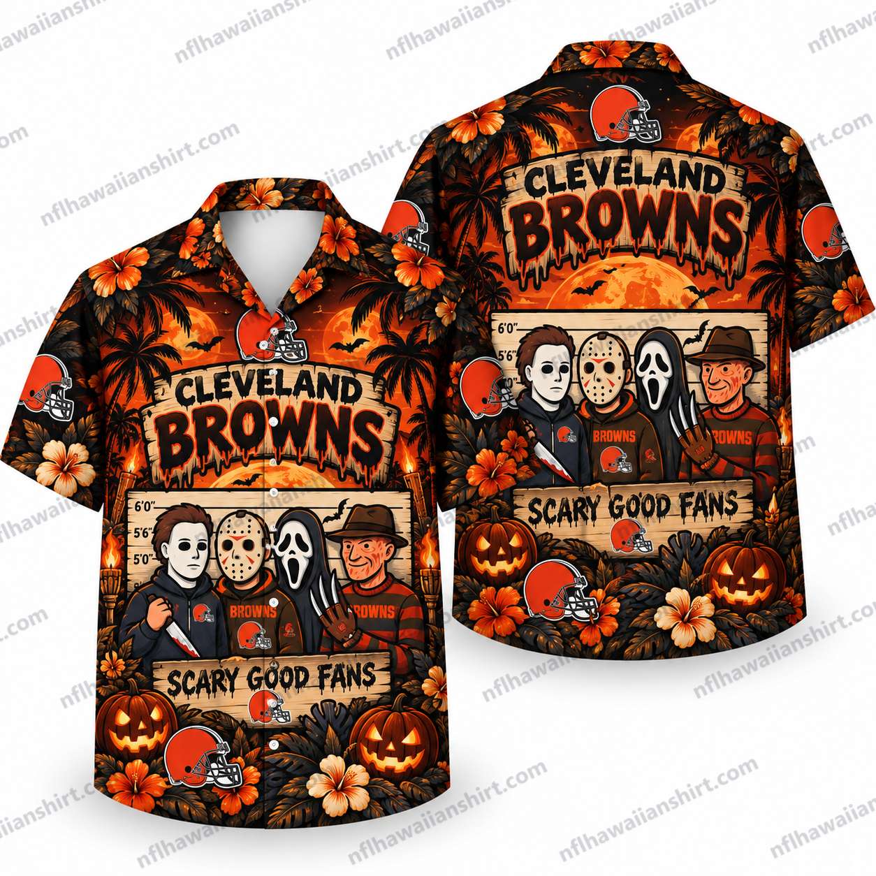 Cleveland Browns Horror Icons Scary Good Fans Halloween Hawaiian Shirt Cleveland Browns Horror Icons Scary Good Fans Halloween Hawaiian Shirt