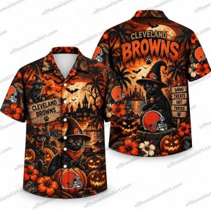 Cleveland Browns Witch Cat Pumpkin Night Halloween Hawaiian Shirt
