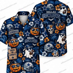 Dallas Cowboys Cute Pumpkin and Ghost Halloween Pattern Halloween Hawaiian Shirt