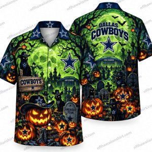 Dallas Cowboys Green Zombie Graveyard Halloween Hawaiian Shirt