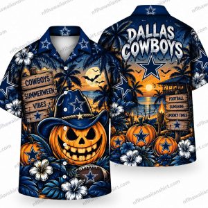 Dallas Cowboys Grinning Pumpkin Cowboy Halloween Hawaiian Shirt
