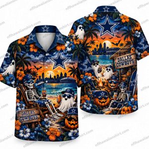 Dallas Cowboys Halloween Cat Tropical Night Halloween Hawaiian Shirt