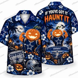 Dallas Cowboys Haunt It Pumpkin Graveyard Halloween Hawaiian Shirt