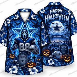 Dallas Cowboys Neon Ghostface Graveyard Halloween Hawaiian Shirt