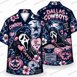 Dallas Cowboys Pink Heart Ghostface Halloween Hawaiian Shirt Dallas Cowboys Pink Heart Ghostface Halloween Hawaiian Shirt