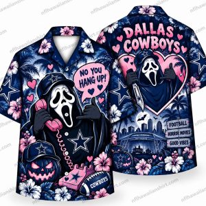 Dallas Cowboys Pink Heart Ghostface Halloween Hawaiian Shirt