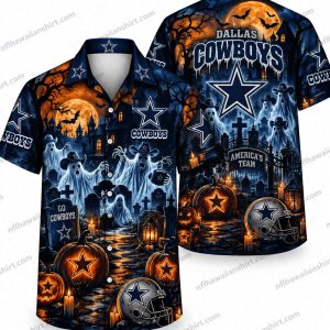 Dallas Cowboys Pumpkin Haunted Stadium Skyline Halloween Hawaiian Shirt