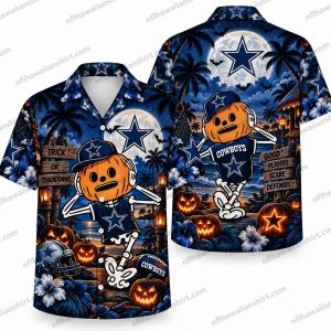Dallas Cowboys Pumpkin Head Skeleton Halloween Hawaiian Shirt