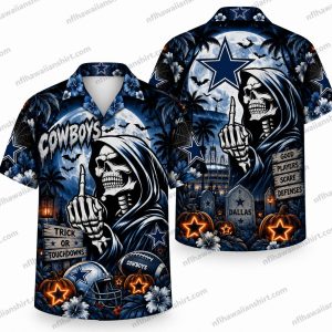 Dallas Cowboys Reaper Graveyard Halloween Hawaiian Shirt