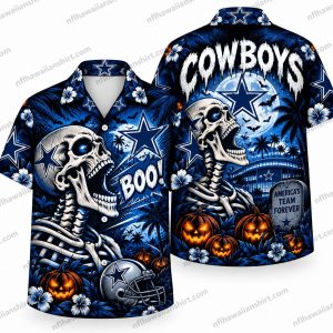 Dallas Cowboys Skeleton Boo Western Halloween Hawaiian Shirt