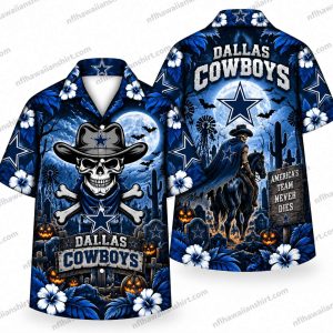 Dallas Cowboys Skeleton Cowboy Graveyard Halloween Hawaiian Shirt