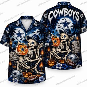Dallas Cowboys Skeleton Cowboy Pumpkin Halloween Hawaiian Shirt