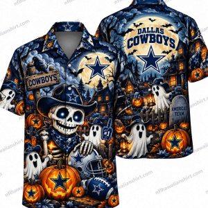 Dallas Cowboys Skeleton Pumpkin Night Halloween Hawaiian Shirt