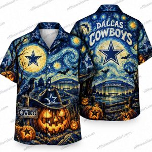 Dallas Cowboys Starry Pumpkin Stadium Halloween Hawaiian Shirt