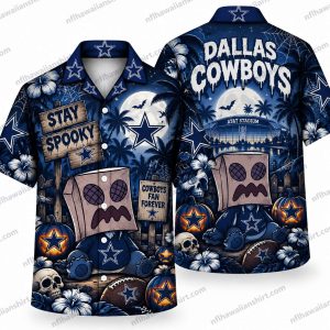 Dallas Cowboys Stay Spooky Ghost Stadium Halloween Hawaiian Shirt