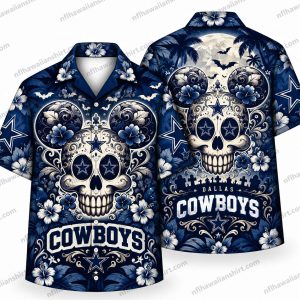 Dallas Cowboys Sugar Skull Repeat Halloween Hawaiian Shirt