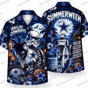 Dallas Cowboys Summerween Skeleton Stadium Halloween Hawaiian Shirt