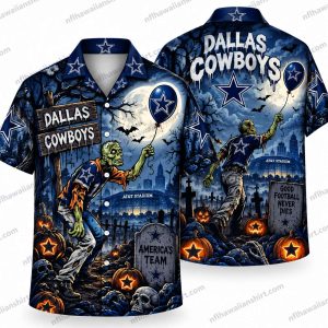 Dallas Cowboys Zombie Moon Graveyard Halloween Hawaiian Shirt