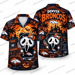 Denver Broncos Ghostface Hello Kitty Mashup Halloween Hawaiian Shirt