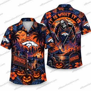 Denver Broncos Grim Reaper Sunset Halloween Hawaiian Shirt