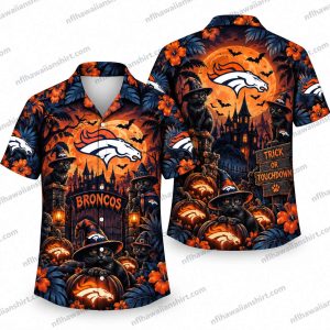 Denver Broncos Raven Touchdown Graveyard Halloween Hawaiian Shirt