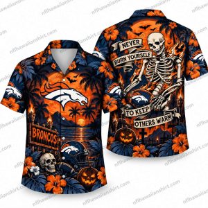Denver Broncos Skeleton Fan Keep Warm Halloween Hawaiian Shirt