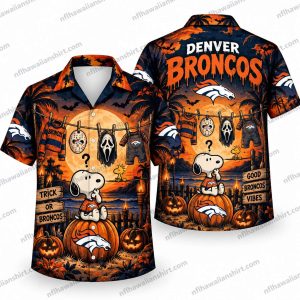 Denver Broncos Snoopy Pumpkin Night Halloween Hawaiian Shirt
