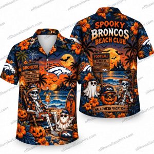 Denver Broncos Spooky Broncos Beach Club Halloween Hawaiian Shirt