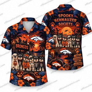 Denver Broncos Spooky Schnauzer Society Halloween Hawaiian Shirt
