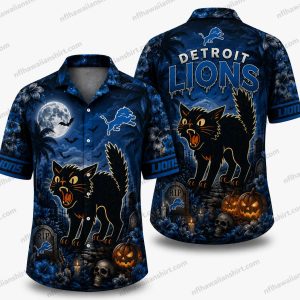 Detroit Lions Black cat moon Halloween Hawaiian Shirt