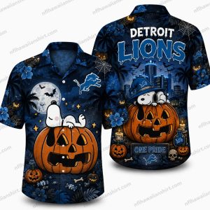 Detroit Lions Cartoon pumpkin face Halloween Hawaiian Shirt