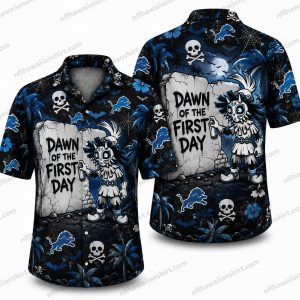 Detroit Lions Dawn of the First Day skull poster Halloween Hawaiian Shirt