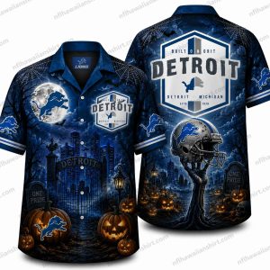 Detroit Lions Built in Detroit Tombstone Halloween Hawaiian Shirt