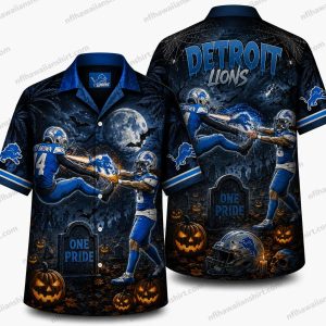 Detroit Lions Football graveyard action Halloween Hawaiian Shirt