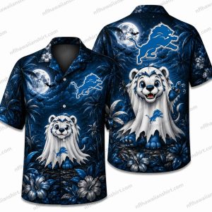 Detroit Lions Ghost dog moon Halloween Hawaiian Shirt