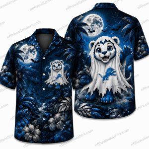 Detroit Lions Ghost dog moon Halloween Hawaiian Shirt