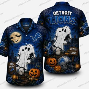 Detroit Lions Ghost graveyard Halloween Hawaiian Shirt