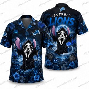Detroit Lions Ghostface neon Halloween Hawaiian Shirt