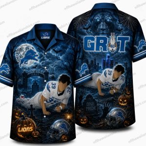 Detroit Lions Grit football graveyard Halloween Hawaiian Shirt
