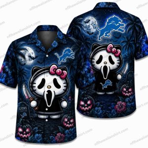 Detroit Lions Hello Kitty Ghostface costume Halloween Hawaiian Shirt