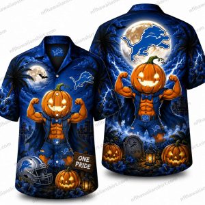 Detroit Lions Muscular Jack-o’-Lantern Halloween Hawaiian Shirt