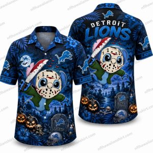Detroit Lions Stitch Hockey Mask Halloween Hawaiian Shirt