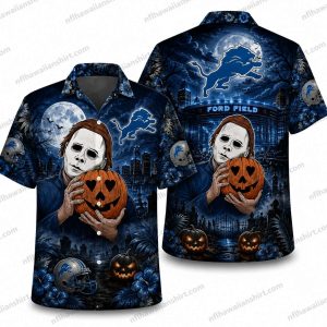 Detroit Lions Michael Myers Pumpkin Halloween Hawaiian Shirt
