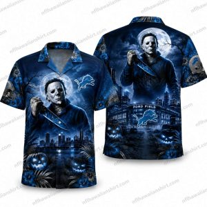 Detroit Lions Michael Myers moon portrait Halloween Hawaiian Shirt