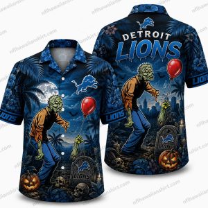 Detroit Lions Pennywise graveyard Halloween Hawaiian Shirt