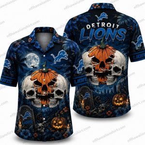 Detroit Lions Pumpkin skull Halloween Hawaiian Shirt